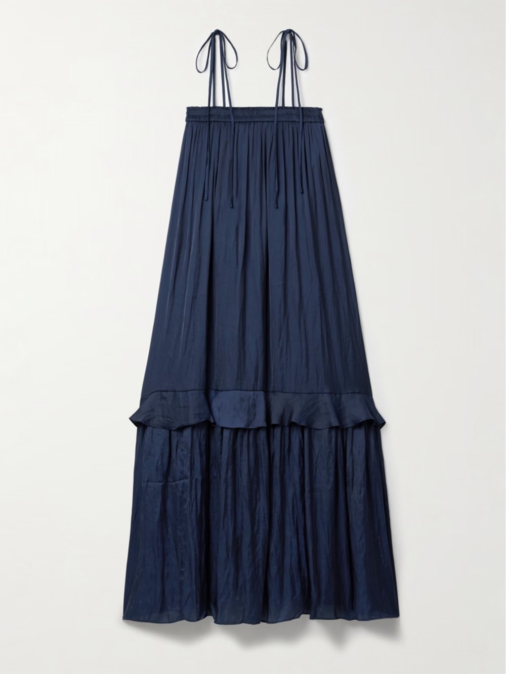 La Ligne Fleur Ruffled Crinkled-Satin Maxi Dress - Midnight Blue - L - Picture 3 of 4